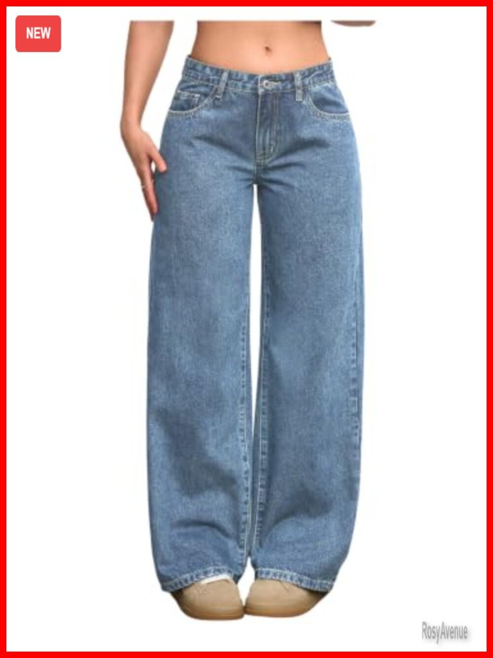 Wide Leg Low Rise Baggy Denim Pants with Pockets